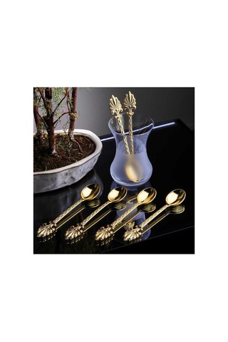 Çay Kaşığı Seti 12 Parça Metal Gold Ahsen Model Gold Tonlu