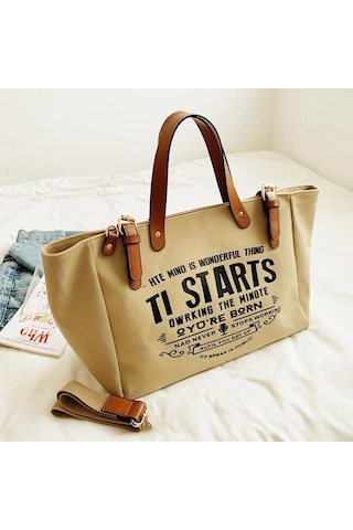 Haki Yogodlns Kadın Tote Çanta Moda Mektup Büyük Kapasiteli Kanvas Omuz Çantası Rahat Büyük Çanta Haki