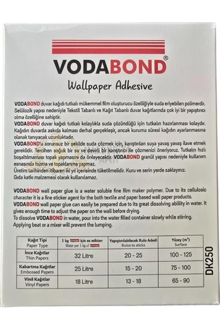 Vodabond Universal Tekstil-vinil Duvar Kağıdı Tutkalı Şeffaf Toz - 250 Gr.