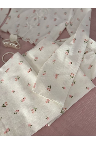 Mh Moony Homewears Özel Dokulu Tuberose Pijama Takımı Ekru