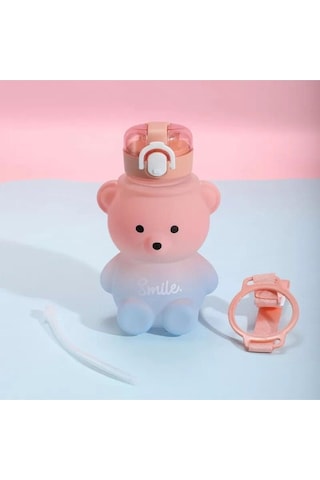 Smile Ayıcıklı Matara 800 Ml Su Şişesi Beyaz Plastik Diğer