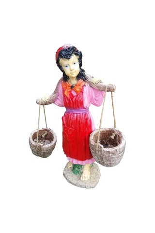 Saksılı Sepetli Yoğurtçu Testili Kız 70 Cm Ev Ve Bahçe Heykeli
