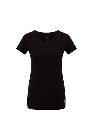 U.S. Polo Assn. Kadın Siyah Kısa Kollu V Yaka T-Shirt 66004