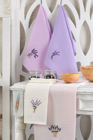 6lı Kurulama Peçetesi Nakışlı 40x60 Lavanta Lila-beyaz