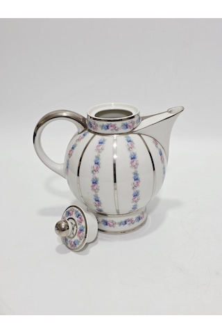 F. Legrand Limoges Çiçek Desenli Porselen Çay Kahve Demliği Çok Renkli