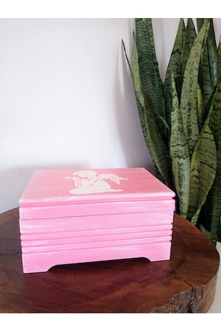Pembe Renkli Ahşap Takı Kutusu