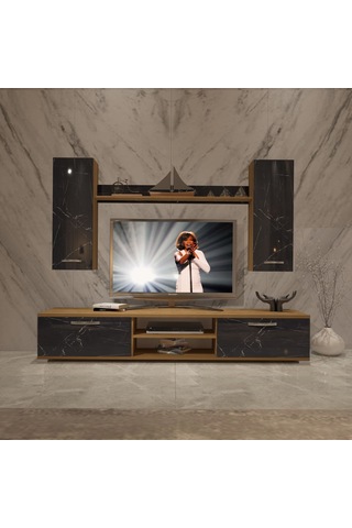 Decoraktiv Eko 5d Mdf Dvd Tv Ünitesi Tv Sehpası Pera - Siyah Mermer