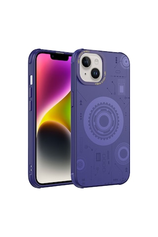 Apple Uyumlu iPhone 14 Plus Uyumlu Zore Wireless Şarj Özellikli Desenli Hot Kılıf-derin Mor Derin Mor -