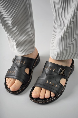 Muggo Ryan Garantili Ortopedik Rahat Taban Deri Görünümlü Erkek Terlik 001