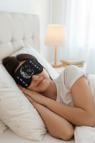 MorMavi Yıkanabilir Uyku Maskesi Işık Önleyici Göz Dinlendirme Ve Terapi Bandı Yoga Göz Bandı Siyah Good Nıght