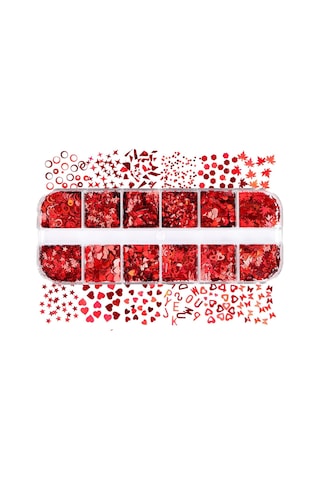 Parlak Kırmızı Tırnak Süsleme Folyo Pulları Karışık Dizayn Kelebek Kalp Harfler Yıldızlar Nail Art