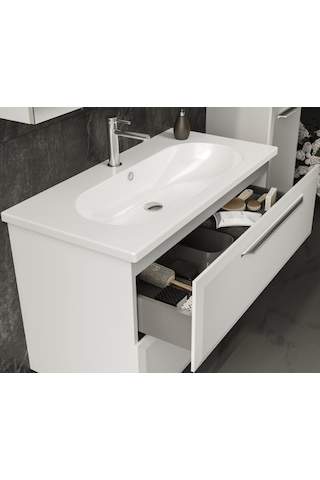 Orka Nuvola 100 Cm Mdf Beyaz Banyo Dolabı Alt Modül Ve Lavabo Beyaz