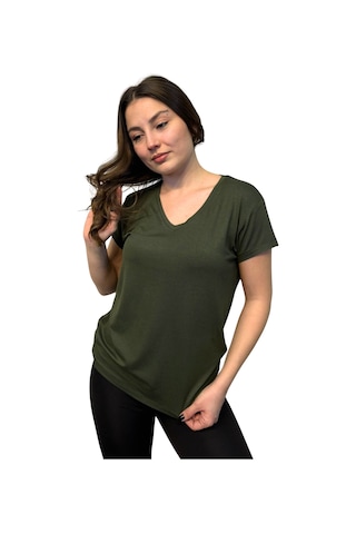 Thiff Gymwear Kadın Kısa Kollu V Yaka Basic Tişört T-shirt Haki