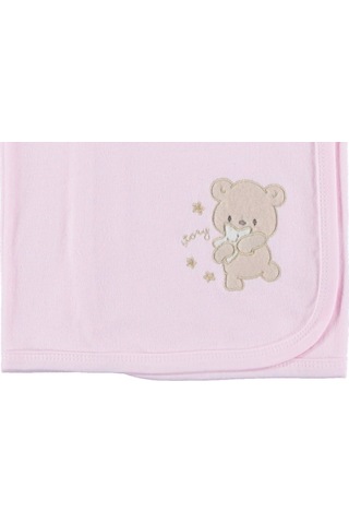 Ayıcık Desenli Penye Kumaş Bebek Battaniyesi Nefes Alabilen Pembe