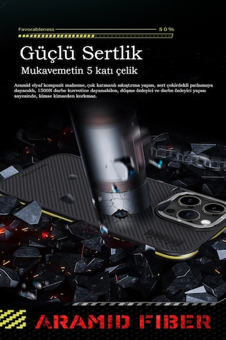 Joko Apple iPhone Uyumlu 15 Pro Kılıf Aramid 600d Kevlar Karbon Fiber Magsafe Kapak Glblseme - 15 - Sarı