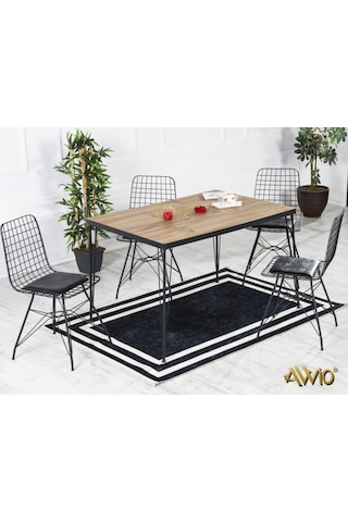 Avvio Arya 4 Kişilik 80x120 Yemek Masası Takımı-mutfak Masası Takımı-akça Oval Kenar Akçaağaç
