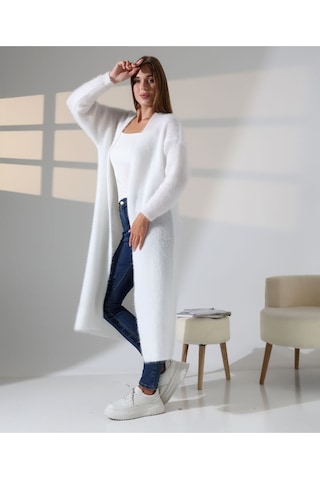 Redmina Fashion Yumuşak Dokulu Uzun Hırka Beyaz