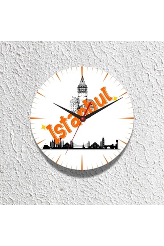 İstanbul Tasarımlı Duvar Cam Saati Beyaz