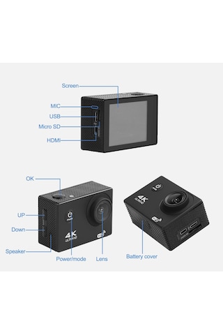 4k Ultra Hd Spor Aksiyon Kamerası Kumandalı Wifi Li, 30m Su Geçirmez, 170 Geniş Açılı, Aksesuar S Çok Renkli