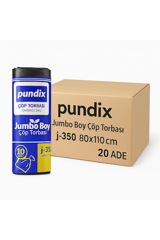 Pundix Pundıx J350 Endüstriyel Çöp Poşeti 80x110 Cm Siyah Seri Opp Ambalajlı 1 Koli 20 Rulo / 200 Adet Dayanıklı, Sızdırmaz Ve Geniş Hacimli Çöp Torbası