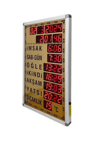 Dijital Cami Saati 40x60 Cm Tam Gold Kumandalı Gold