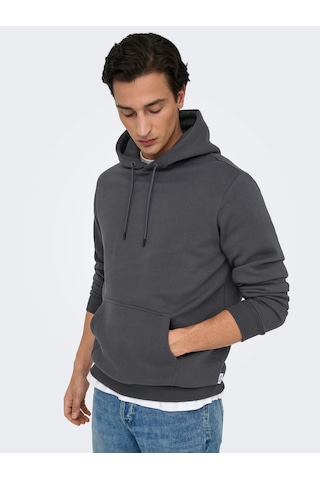 Only & Sons Erkek Regular Fit Koyu Gri Kapüşonlu Sweatshirt - 22018685