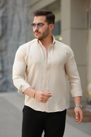 Valensdesign Erkek Uzun Kollu Gömlek Bej