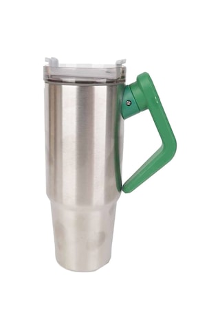 30 Oz Stanley Kupa, Kulplu Ve Samanlı Kapak, Vakum İzoleli  Seyahat Kupa, Sıcak Ve Soğuk İçecekler İçin Çift Duvarlı Paslanmaz Çelik Bardak Gümüş