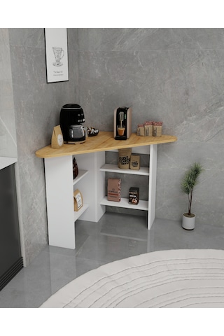 Corner Kahve Köşesi Çok Amaçlı Raflı Mutfak Masası, Safirmeşe Beyaz Safirmeşe Beyaz