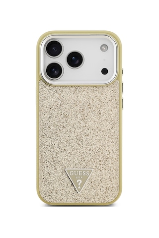 Apple Uyumlu iPhone 17 Pro Kılıf Guess Lisanslı M-safeli Metal Kamera Çerçeveli Üçgen Logolu Glitter Gold Gold