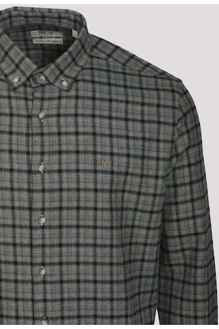 Erkek Gömlek Yeşil Uzun Kol Ekose Kareli Flanel Yün Tuşeli Slim Fit Düğmeli Yaka Shirt Ncs Jeans 7270-yeşil Yeşil