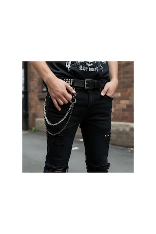 Diğer1111 Gothic Dikenli Halka Detaylı Çift Renk Kalın Pantalon Zinciri Siyah