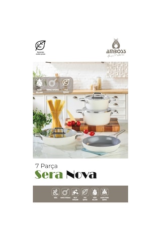 Amboss Sera Nova 7 Parça Seramik Tencere Tava Seti Beyaz