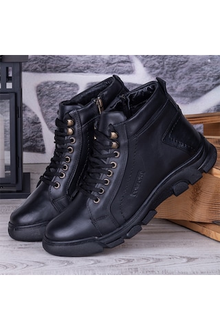 Ghattix Kotta Kışlık Hakiki Deri Erkek Bot Fermuarlı Siyah Siyah
