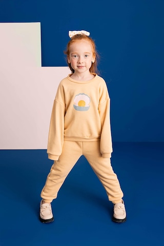 Luess Kız Çocuk %100 Pamuklu Baskılı Alt Üst Takım 1-2 Yaş 5-6 Yaş -Bej