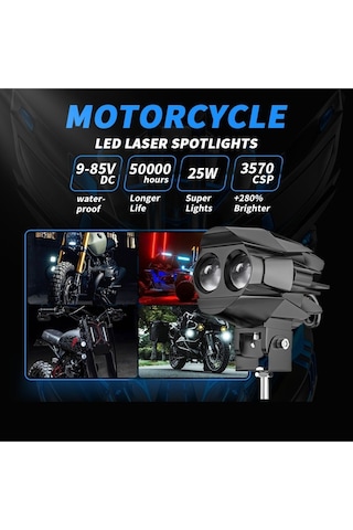 Motosiklet Çift Göz Led Lazer Sis Farı Delici Beyaz Sarı Çift Renk 12-80 Volt 2 Adet