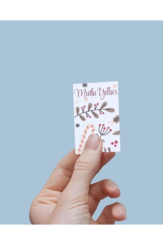 Yılbaşı Mutlu Yıllar Yazılı Hediye Kart Seti, Baston Temalı Paket