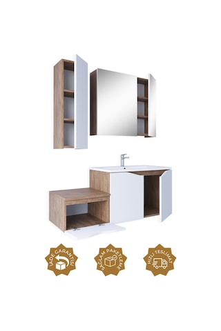 Teta Home Manila 100cm Mdf Banyo Seti + Boy Dolap Kafkas Meşe-beyaz Kafkas Meşe - Beyaz