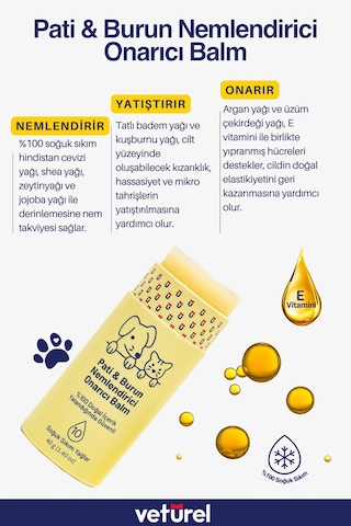 Veturel Kedi Köpek Pati Balm %100 Doğal Nemlendirici Stick Dirsek Burun Koruyucu Onarıcı Bakım - 40gr
