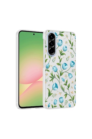 Samsung Galaxy Uyumlu A36 Kılıf Kamera Korumalı Desenli Zore Klip Kapak - Mavi Lale -