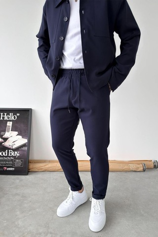 Lacivert Basic Beli Lastikli Jogger Pantolon Lacivert