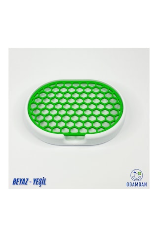 Odamdan Modern Çift Renkli Beyaz-gri Katı Sabunluk - Su Tahliyeli Ve Izgaralı Tasarım 9x12 Cm Beyaz - Yeşil