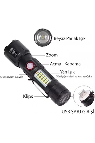 Ws-2828 Ultra Usb Şarjlı Polis El Feneri, Bekçi, Asker El Feneri Kırmızı Mavi Çakarlı 1000 L 1 Ws-2828 Ultra Usb Şarjlı Polis El Feneri, Bekçi, Asker El Feneri Kırmızı Mavi Çakarlı 1000 L Siyah