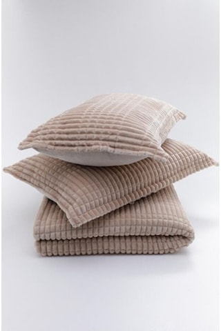Merinos Modern Line Çift Kişilik 3 Parça Battaniye Seti Bej
