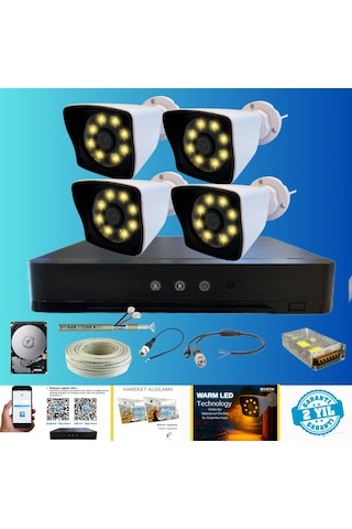 4'lü Kamera Seti Gece Renkli 250 Gb Hdd Dahil Full Set