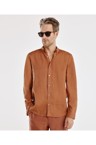 Yargıcı Regular Fit Keten Gömlek 25yegm6001x 057 Kahverengi