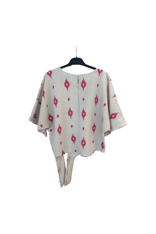 1051 Kısa Kol Önü Bağlamalı Keten Takım Pembe