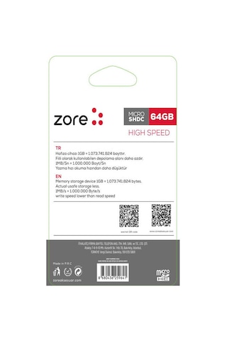 Zore Micro Sd Hafıza Kartı 64Gb