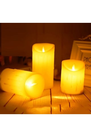 Vıp Kalite 3 Adet Büyük Orta Küçük Titrek Yanan Mum Sallanan Mum Led Işıklı Mum Pilli Mum Led Mum