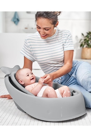 Skip Hop Moby Wal Küvet, 3 Kademeli, Kaymaz, Bebekler İçin Banyo, Gri